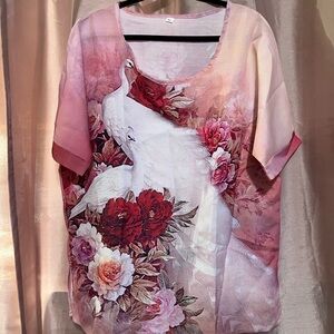 Floral Swan Print Women's Tunic Top